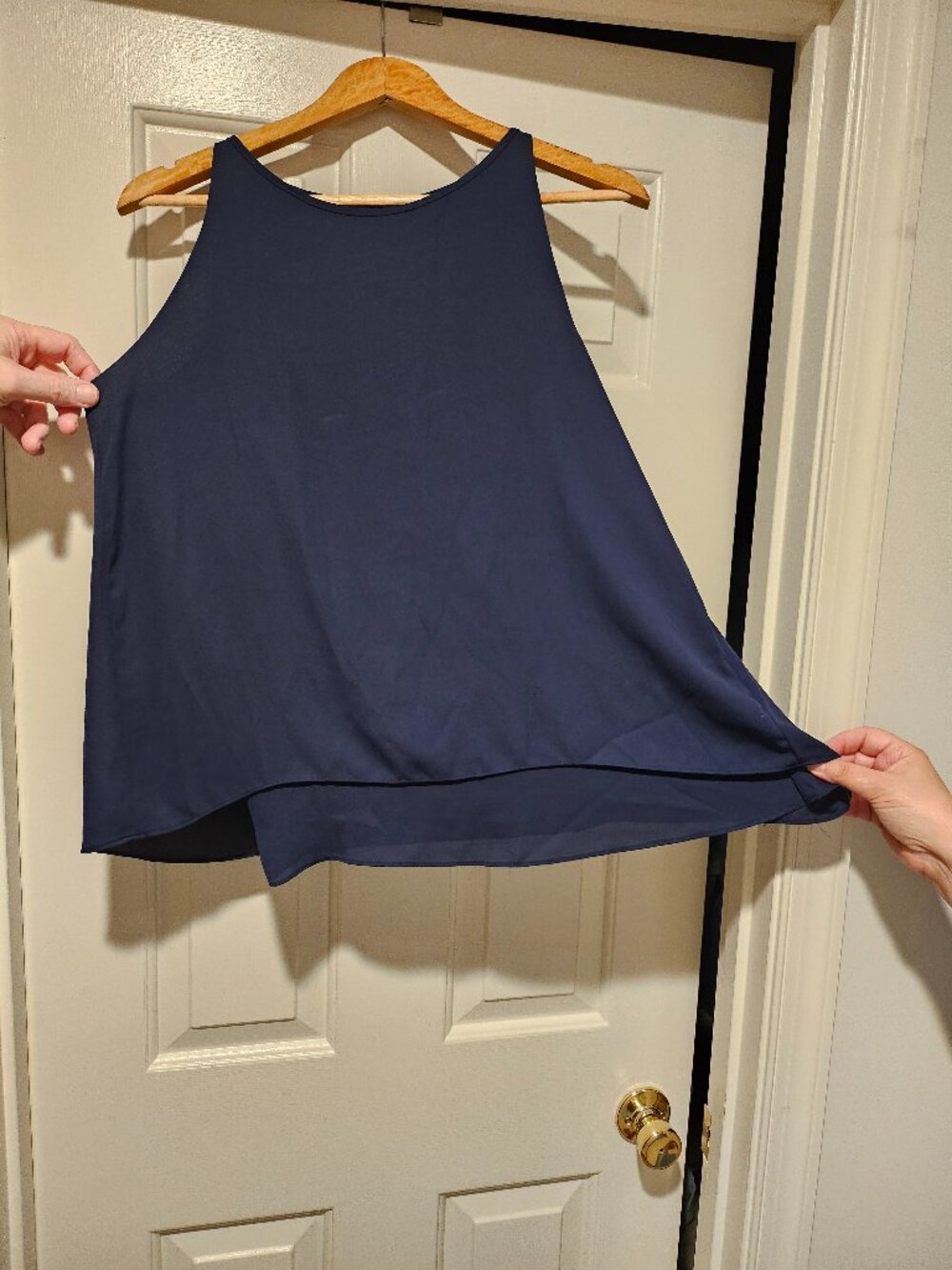 Navy Blue Sleeveless Double-Layer Chiffon Swing Tank Top